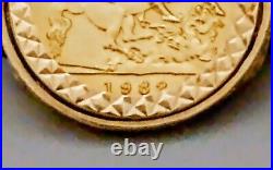 1982 Half Sovereign 22K Elizabeth Il Gold Ring 9k Filigree Housing. US Sz 8