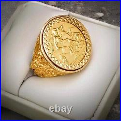 1982 Half Sovereign 22K Elizabeth Il Gold Ring 9k Filigree Housing. US Sz 8