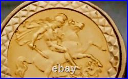 1982 Half Sovereign 22K Elizabeth Il Gold Ring 9k Filigree Housing. US Sz 8