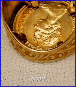 1982 Half Sovereign 22K Elizabeth Il Gold Ring 9k Filigree Housing. US Sz 8