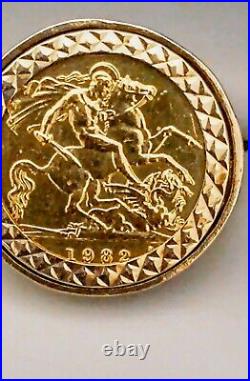 1982 Half Sovereign 22K Elizabeth Il Gold Ring 9k Filigree Housing. US Sz 8