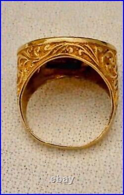 1982 Half Sovereign 22K Elizabeth Il Gold Ring 9k Filigree Housing. US Sz 8