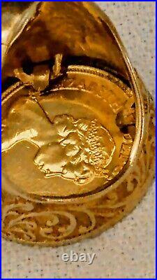 1982 Half Sovereign 22K Elizabeth Il Gold Ring 9k Filigree Housing. US Sz 8