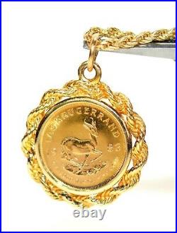 1983 South African Gold Krugerrand Coin Pendant Necklace 14K Solid Gold Bullion