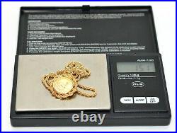 1983 South African Gold Krugerrand Coin Pendant Necklace 14K Solid Gold Bullion