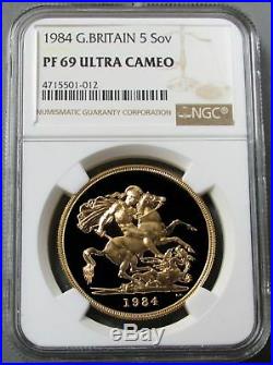 1984 Gold Great Britain Proof 5 Pounds Sovereign Coin Ngc Pf 69 Ultra Cameo