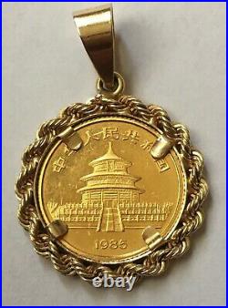 1985 1/10 OZ 24K SOLID GOLD PANDA COIN CHINA 10 YUAN with 14K BEZEL PENDANT 6.2g