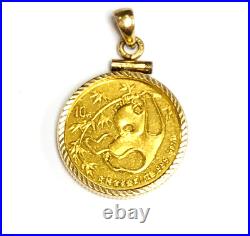 1985 1/10 Oz 24k Solid Gold Panda Coin 10 Yuan 14k Bezel Pendant