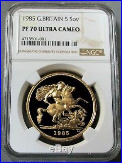 1985 Gold Great Britain Ngc Pf 70 Ultra Cameo 5 Pounds Sovereign Coin