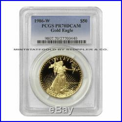 1986-W $50 Gold Eagle PCGS PR70DCAM Deep Cameo American Bullion 1oz Proof coin