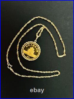 1987 Panda Chinese Coin 25 Yuan And Necklace 14 K Solid Gold