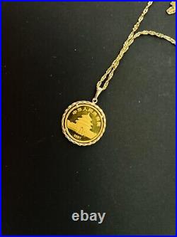 1987 Panda Chinese Coin 25 Yuan And Necklace 14 K Solid Gold