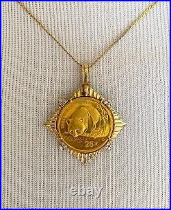 1987 Solid Gold and Diamond 25 Yuan Coin Pendant 14k Gold &. 999