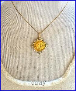 1987 Solid Gold and Diamond 25 Yuan Coin Pendant 14k Gold &. 999