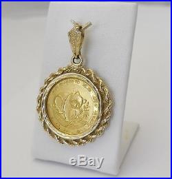 1988 1/10 oz Chinese Panda. 999 24k Gold Coin in 14K Gold Frame Charm Pendant