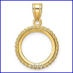 1988-2012 1/25 oz Crown Isle of Man Cat Prong Set Rope Coin Bezel in 14k Gold 1988-2012 1/25 oz Crown Isle of Man Cat Prong Set Rope Coin Bezel in 14k Gold