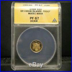 1988 $50 BR Virgin Islands ANACS PF67 Proof Gold Coin MIXTEC MASK
