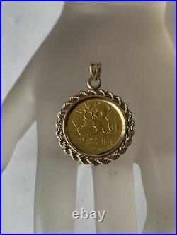 1989 1/10 Oz 24k Solid Gold Panda Coin China 10 Yuan 14k Bezel Pendant Amazing