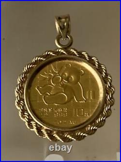 1989 1/10 Oz 24k Solid Gold Panda Coin China 10 Yuan 14k Bezel Pendant Amazing