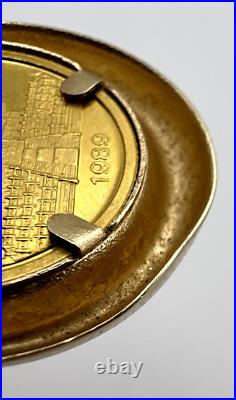 1989 Chinese Panda 1/10 oz of Solid Gold 10 Yuan Coin 14K Bezel Pendant 6 grams