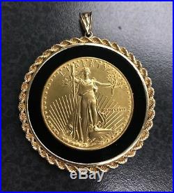 1989 GOLD AMERICAN EAGLE COIN Pendant 14KY rope & Onyx frame see photos C-1665
