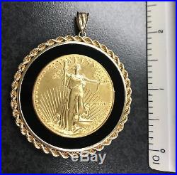 1989 GOLD AMERICAN EAGLE COIN Pendant 14KY rope & Onyx frame see photos C-1665
