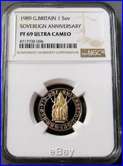 1989 Gold Great Britain 1 Sovereign Proof Anniversary Coin Ngc Pf 69 Ultra Cameo