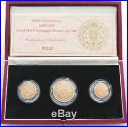 1989 Great Britain Tudor Rose Sovereign Gold Proof 3 Coin Set Box Coa