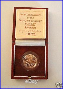 1989 Royal Mint Tudor Rose 500th Anniv Solid 22k Gold Proof Full Sovereign Coin