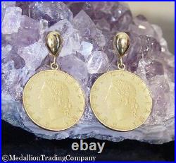 1991 1980 Italian 20 Lire Coin 14k Solid Yellow Gold Earrings Republic of Italy