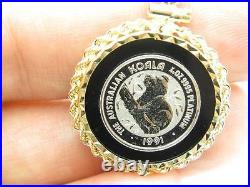 1991 1/20 OZ Australian Koala Solid Platinum Coin Black Onyx & 14kt Gold Frame