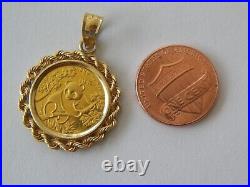 1992 1/10 OZ 24K SOLID GOLD PANDA COIN CHINA 10 YUAN with 14K BEZEL PENDANT