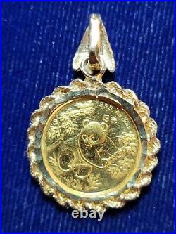 1992 Solid. 999 Panda 5 Yuan 1/20 Coin 14k Gold Bezel Pendant For Chain Necklace