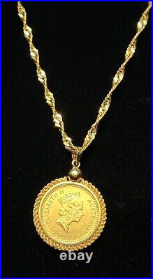 1993 Australian Nugget 1/10 oz 9999 Gold Coin -14K Solid Yellow Gold Chain 9.76g