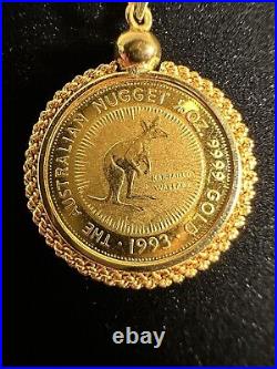 1993 Australian Nugget 1/10 oz 9999 Gold Coin -14K Solid Yellow Gold Chain 9.76g