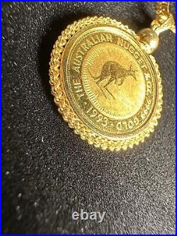 1993 Australian Nugget 1/10 oz 9999 Gold Coin -14K Solid Yellow Gold Chain 9.76g