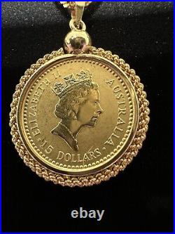 1993 Australian Nugget 1/10 oz 9999 Gold Coin -14K Solid Yellow Gold Chain 9.76g