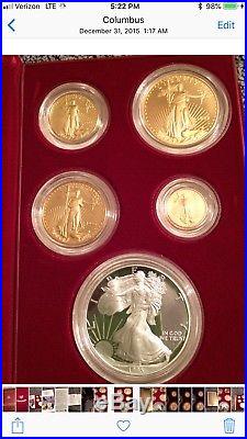 1995-w Eagle 10th Anniversary Five Coin Set Gold & Silver & Box & Coa Complete