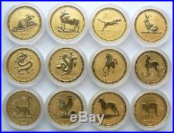 1996 2007 Australia Lunar 1 oz 12 Gold Coins. 9999 Set with original box