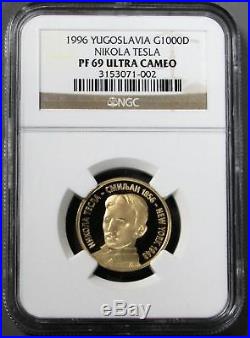 1996 Gold Yugoslavia 1000 N Dinara Nikola Tesla Coin Ngc Proof 69 Ultra Cam