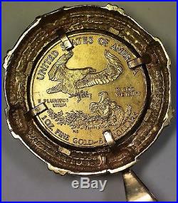 1997 AGE 1 Ozt $50 Dollar Gold Coin Heavy Handmade Vintage 14 Kt Bezel Diamonds