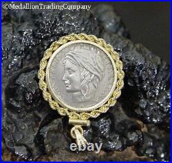 1999 Italian 50 Lire Coin in 14k Solid Yellow Gold Rope Bezel Necklace Pendant