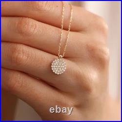 1.00TCW Round Cut Lab Created Coin Shape Pendant 14k Solid Yellow Gold