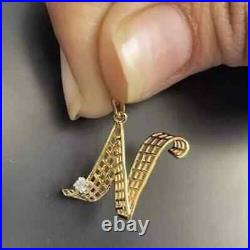 1.0 Ct Round Lab-Created Diamond N Initial Pendant Chain 14K Yellow Gold Plated