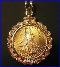 1/10 OZ AMERICAN EAGLE GOLD COIN PENDANT + SOLID 14K BEZEL Made in the USA