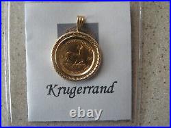 1/10 OZ. KRUGERRAND 2000 GOLD COIN In Rich 14K gold Bezel Pendant COA 4.9grams