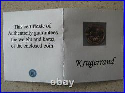 1/10 OZ. KRUGERRAND 2000 GOLD COIN In Rich 14K gold Bezel Pendant COA 4.9grams