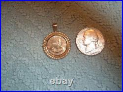 1/10 OZ. KRUGERRAND 2000 GOLD COIN In Rich 14K gold Bezel Pendant COA 4.9grams