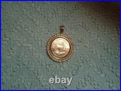 1/10 OZ. KRUGERRAND 2000 GOLD COIN In Rich 14K gold Bezel Pendant COA 4.9grams