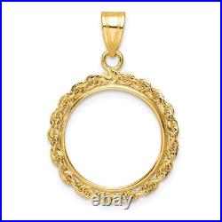 1/10 oz American Buffalo $5 Coin Bezel Pendant Prong Set Rope 14k Yellow Gold